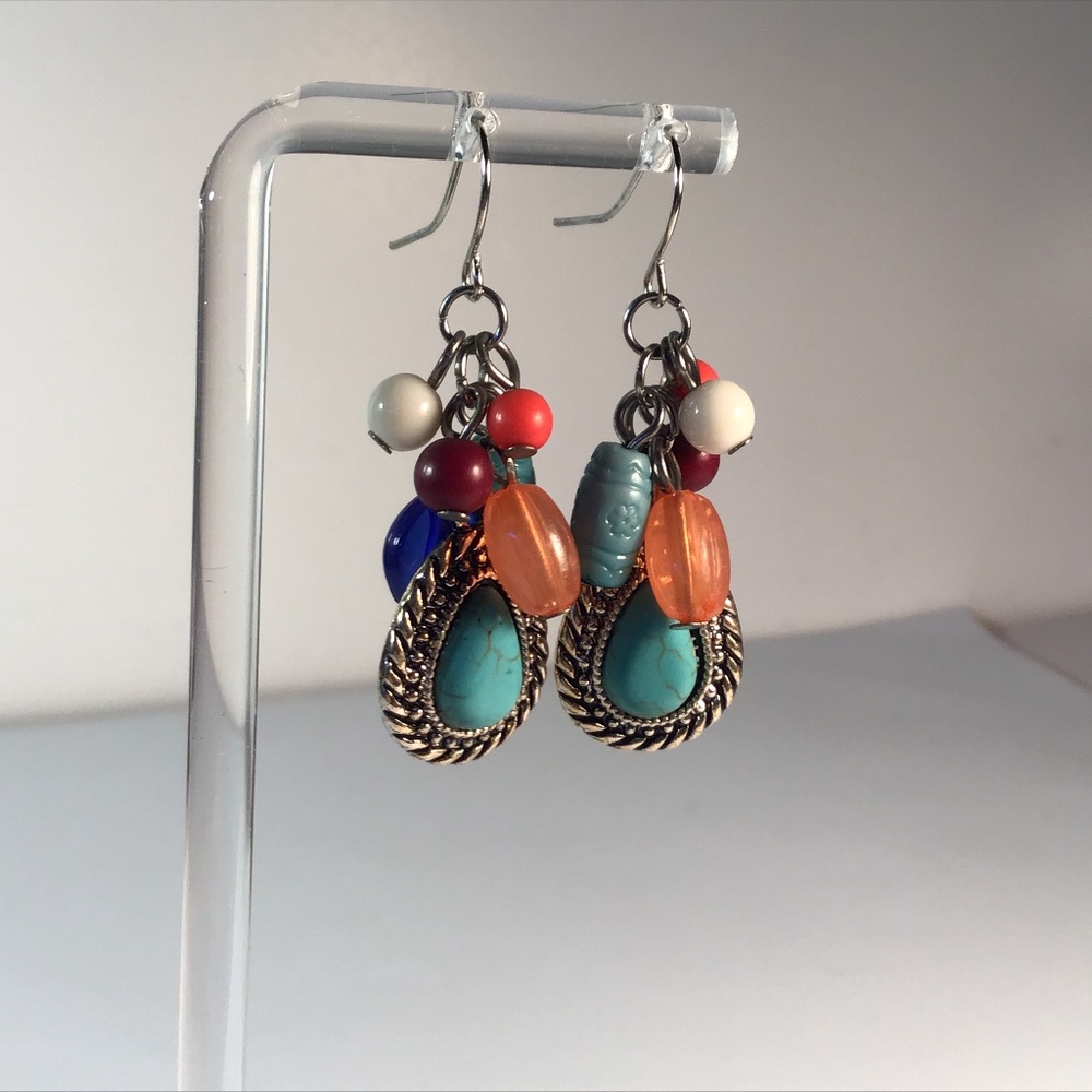 Katheryn Kent Earrings Faux Turquoise And Multi Stones Dangle
